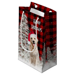 Christmas Golden Retriever On Plaid  Small Gift Bag