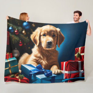 CHRISTMAS GOLDEN RETRIEVER PUPPY FLEECE BLANKET