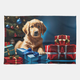 CHRISTMAS GOLDEN RETRIEVER PUPPY KITCHEN TOWEL