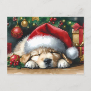 Christmas Golden Retriever Puppy Postcard