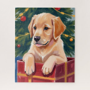 Christmas Golden Retriever Puppy Present Jigsaw Puzzle