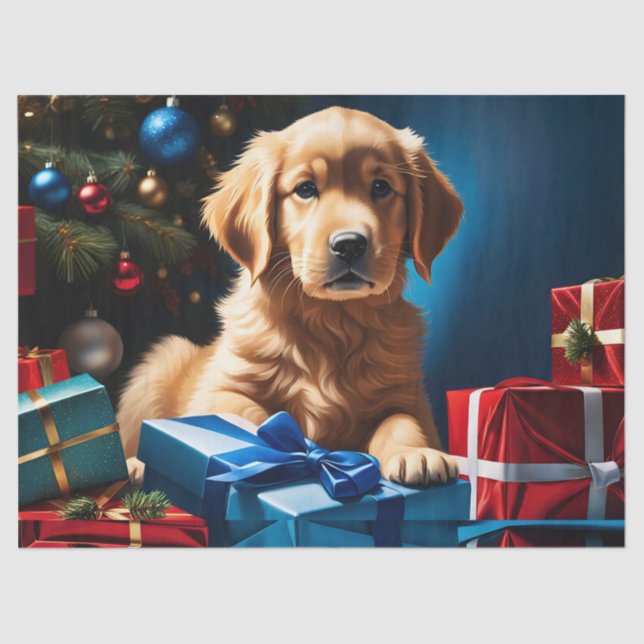 CHRISTMAS GOLDEN RETRIEVER PUPPY TISSUE PAPER (Front)
