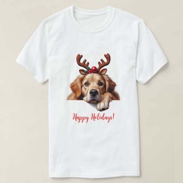 Christmas Golden Retriever Reindeer T-Shirt (Design Front)