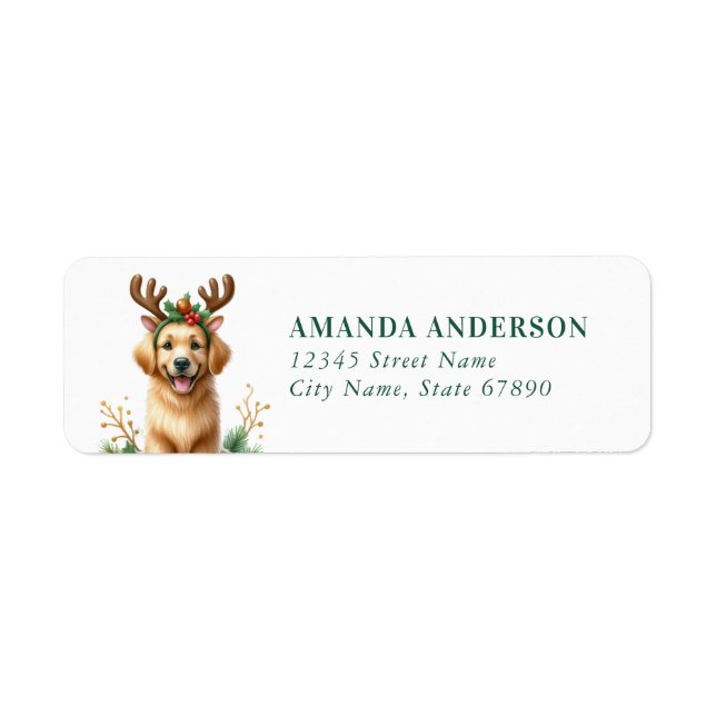 Christmas Golden Retriever Return Address Labels (Front)