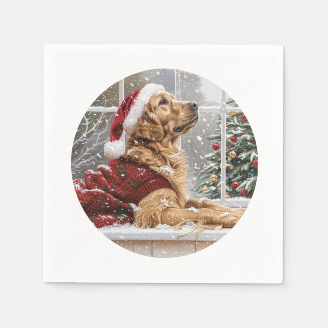 Christmas Golden Retriever Santa Dog Napkin (Front)