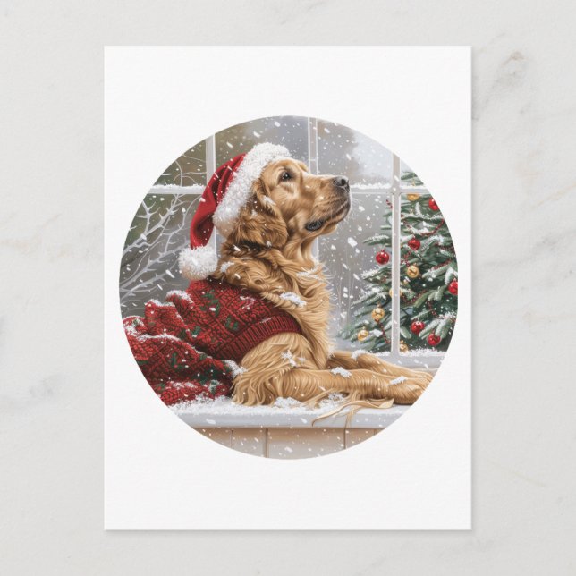 Christmas Golden Retriever Santa Dog Postcard (Front)