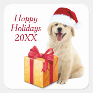 Christmas Golden Retriever Square Sticker