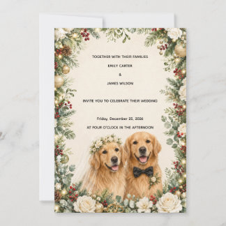 Christmas Golden Retriever Wedding Invitation
