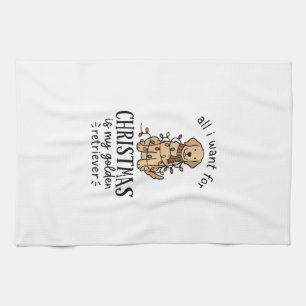 Christmas Golden Retriever Wish List Design Kitchen Towel