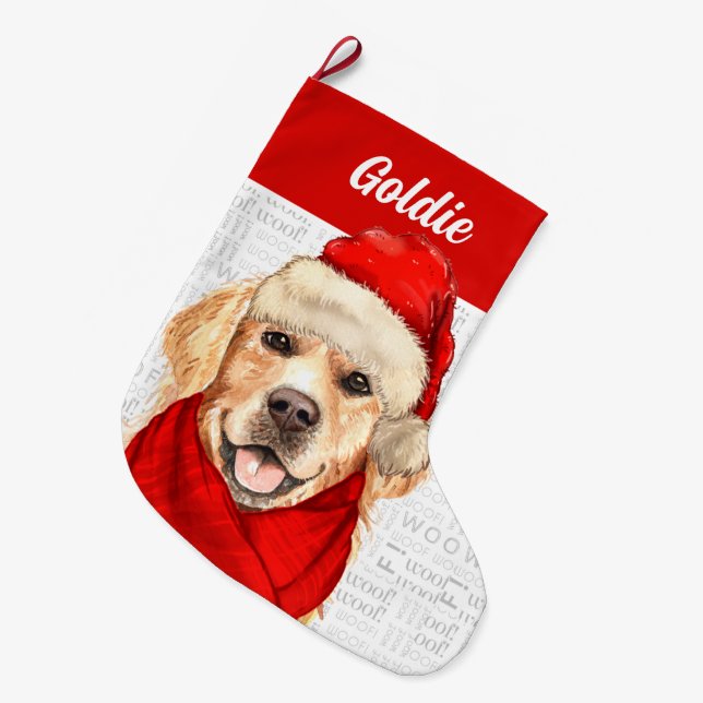 Christmas Golden Retriever with Dog's Name Large Christmas Stocking (Front (Hanging))