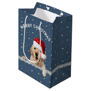 Christmas Golden Retriever With Lipstick Kisses M Medium Gift Bag