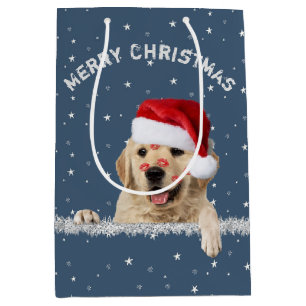Christmas Golden Retriever With Lipstick Kisses M Medium Gift Bag
