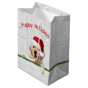 Christmas Golden Retriever With Lipstick Kisses Me Medium Gift Bag