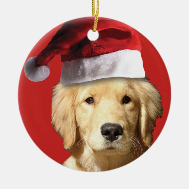Christmas Golden Retrive Ceramic Ornament (Front)