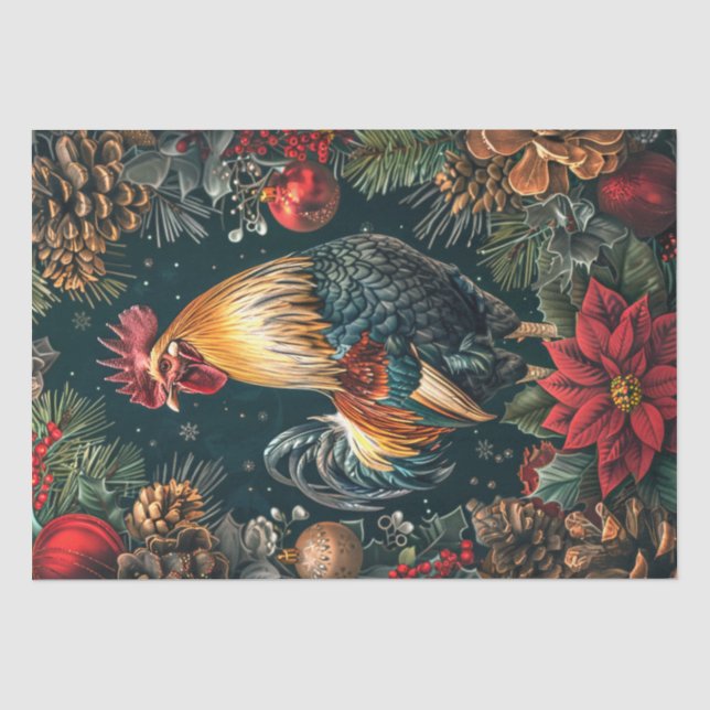 Christmas Golden Rooster Decoupage Tissue Paper (Front)