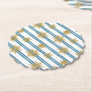 Christmas, Golden, snowflakes, holiday, new year, Paper Coaster