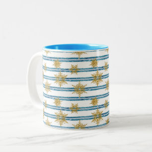 Christmas, Golden, snowflakes, holiday, new year, Two-Tone Coffee Mug