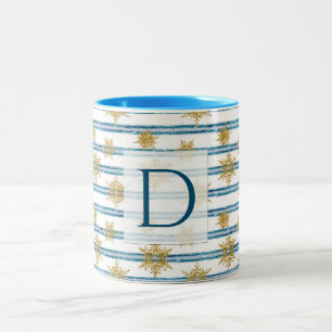 Christmas, Golden, snowflakes, holiday, new year, Two-Tone Coffee Mug