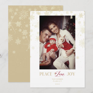 Christmas Golden Snowflakes & Holly Custom Photo Holiday Card