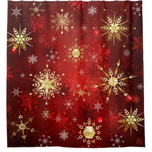 Christmas Golden Snowflakes on Red Background