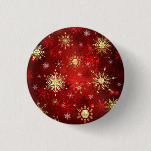 Christmas Golden Snowflakes on Red Background 1 Inch Round Button
