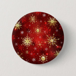 Christmas Golden Snowflakes on Red Background 2 Inch Round Button