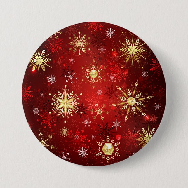 Christmas Golden Snowflakes on Red Background 3 Inch Round Button (Front)