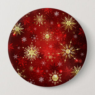 Christmas Golden Snowflakes on Red Background 4 Inch Round Button