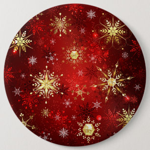 Christmas Golden Snowflakes on Red Background 6 Inch Round Button
