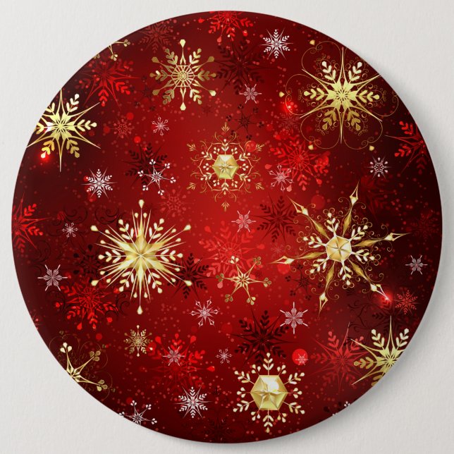 Christmas Golden Snowflakes on Red Background 6 Inch Round Button (Front)