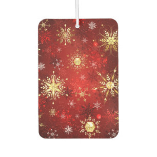 Christmas Golden Snowflakes on Red Background Air Freshener
