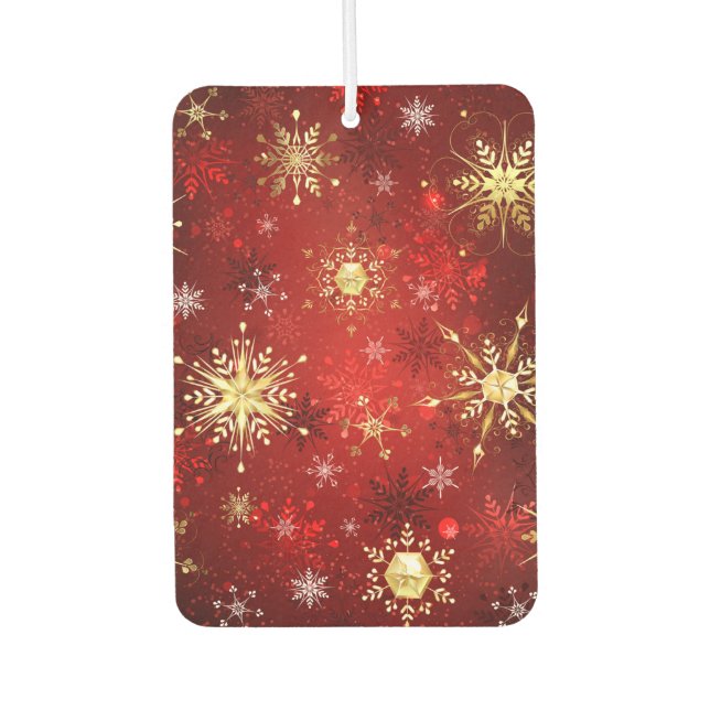 Christmas Golden Snowflakes on Red Background Air Freshener (Front)