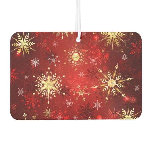 Christmas Golden Snowflakes on Red Background Air Freshener (Front)