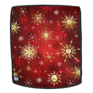 Christmas Golden Snowflakes on Red Background Backpack