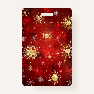 Christmas Golden Snowflakes on Red Background Badge