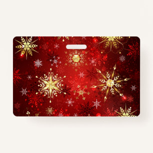 Christmas Golden Snowflakes on Red Background Badge