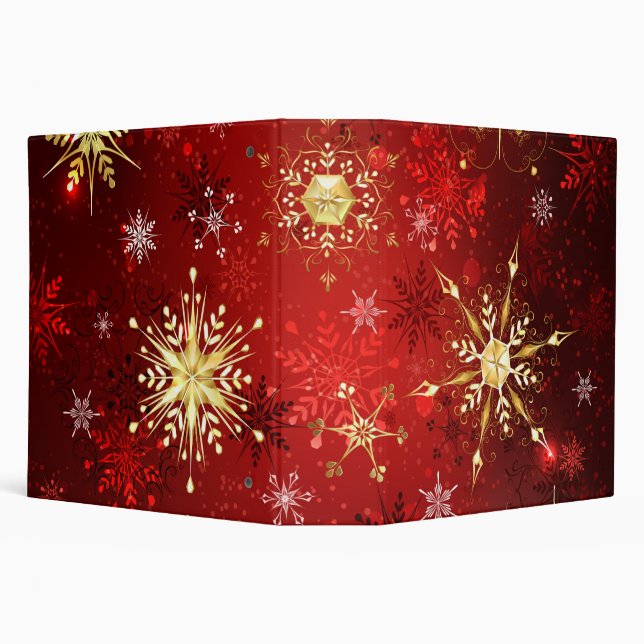 Christmas Golden Snowflakes on Red Background Binder (Background)
