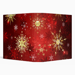 Christmas Golden Snowflakes on Red Background Binder