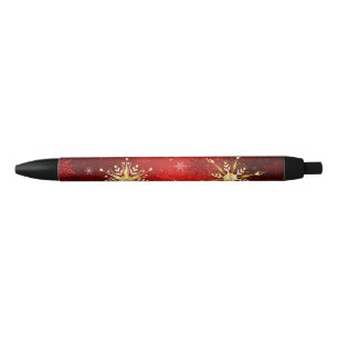 Christmas Golden Snowflakes on Red Background Black Ink Pen