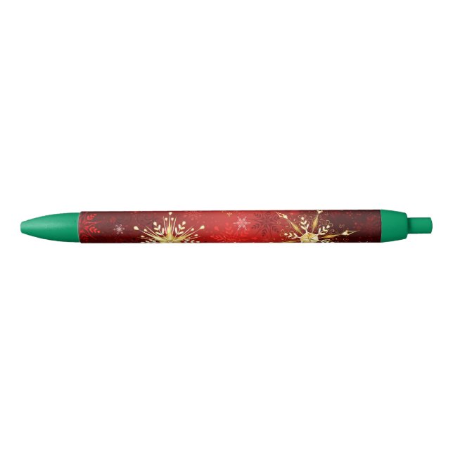 Christmas Golden Snowflakes on Red Background Black Ink Pen (Front)