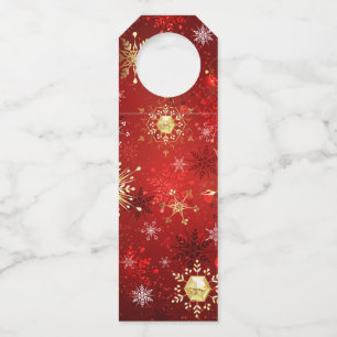 Christmas Golden Snowflakes on Red Background Bottle Tag