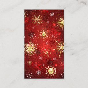 Christmas Golden Snowflakes on Red Background Business Card