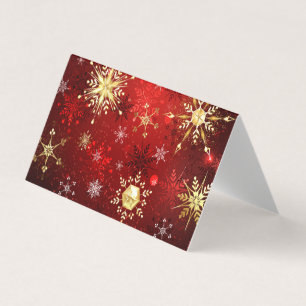 Christmas Golden Snowflakes on Red Background Business Card