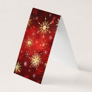 Christmas Golden Snowflakes on Red Background Business Card