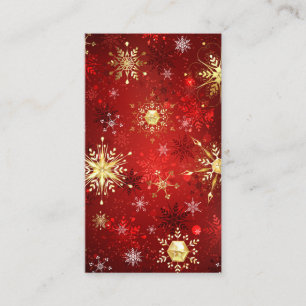 Christmas Golden Snowflakes on Red Background Calling Card