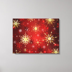 Christmas Golden Snowflakes on Red Background Canvas Print