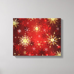 Christmas Golden Snowflakes on Red Background Canvas Print