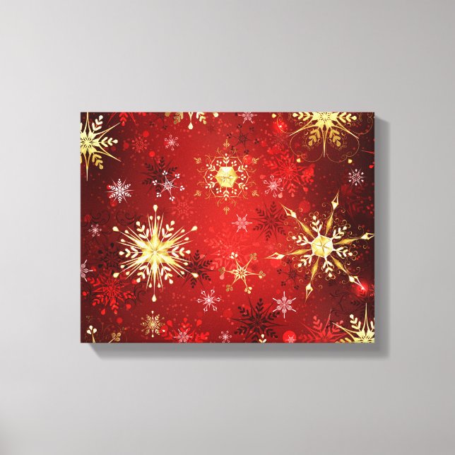Christmas Golden Snowflakes on Red Background Canvas Print (Front)