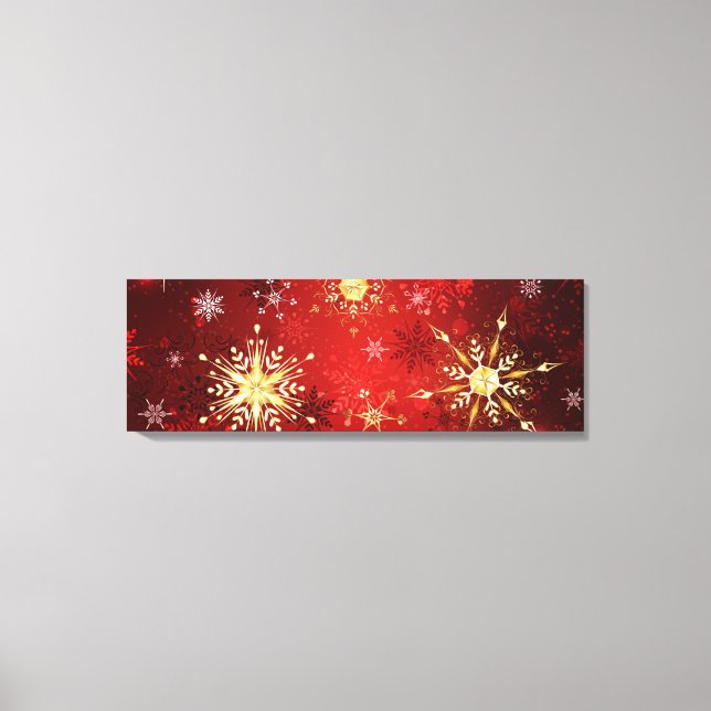 Christmas Golden Snowflakes on Red Background Canvas Print (Front)