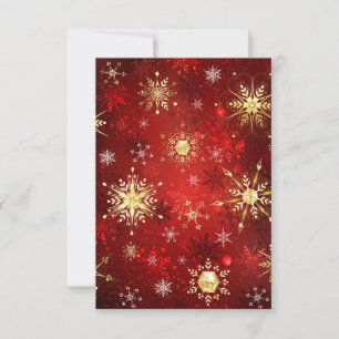 Christmas Golden Snowflakes on Red Background Card